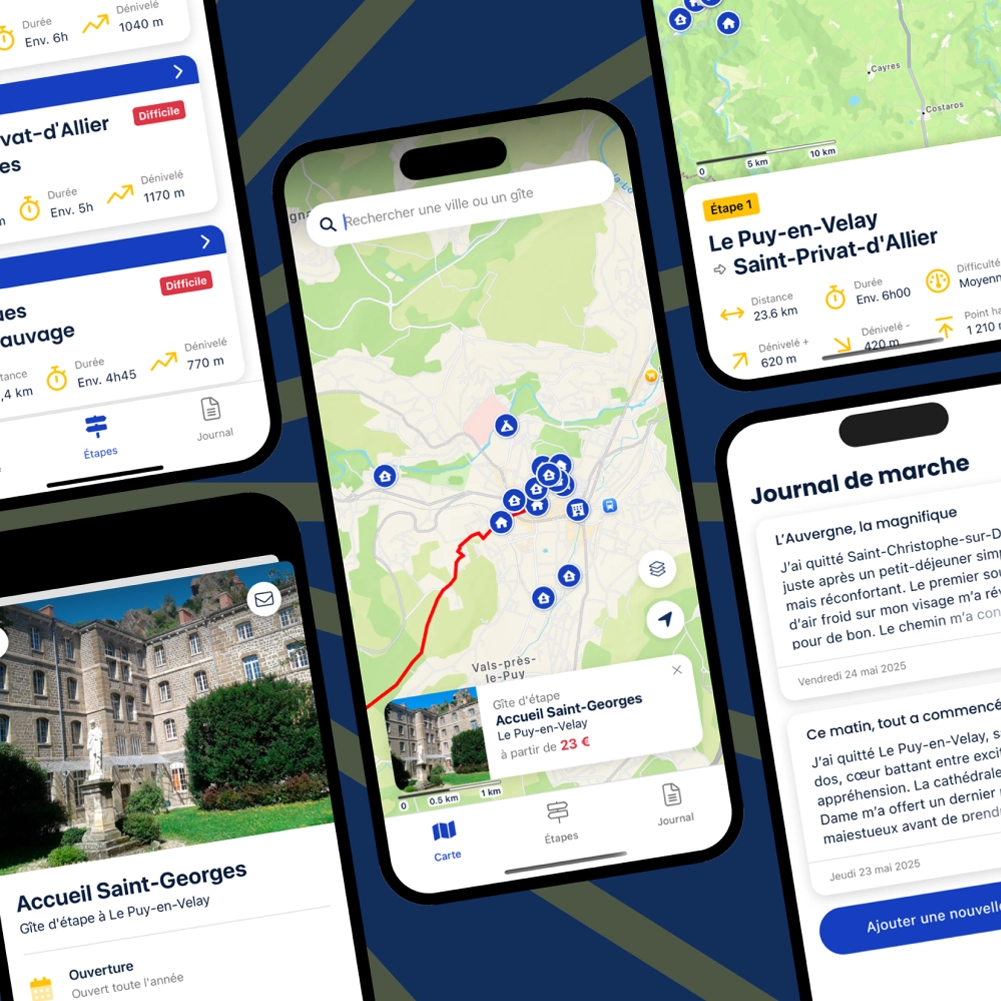 Captures d'écrans de l'app mobile Podiensis
